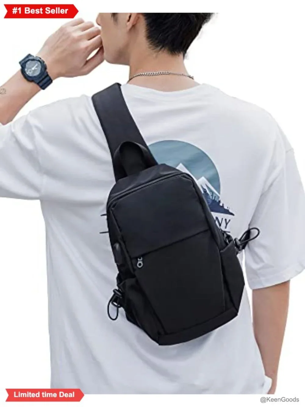 Small Nylon Sling Crossbody Backpack One Strap USB Charging Port Hiking Daypack